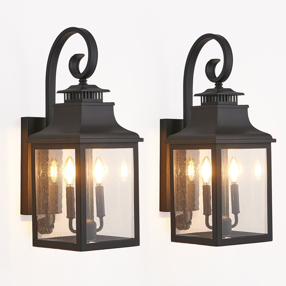Black Two Light Transparent Outdoor Hanging Lights With Clear Shades