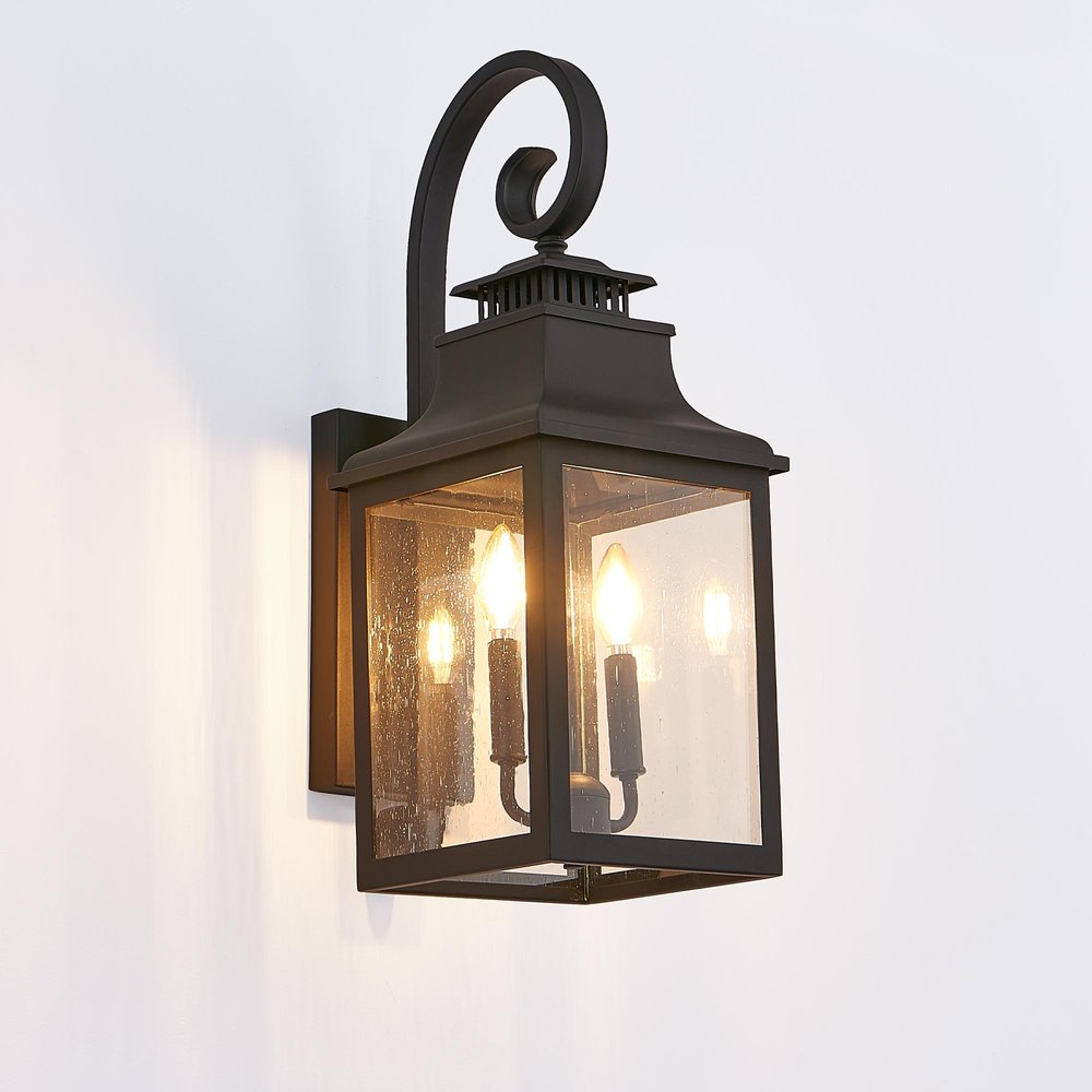 Black Two Light Transparent Outdoor Hanging Lights With Clear Shades
