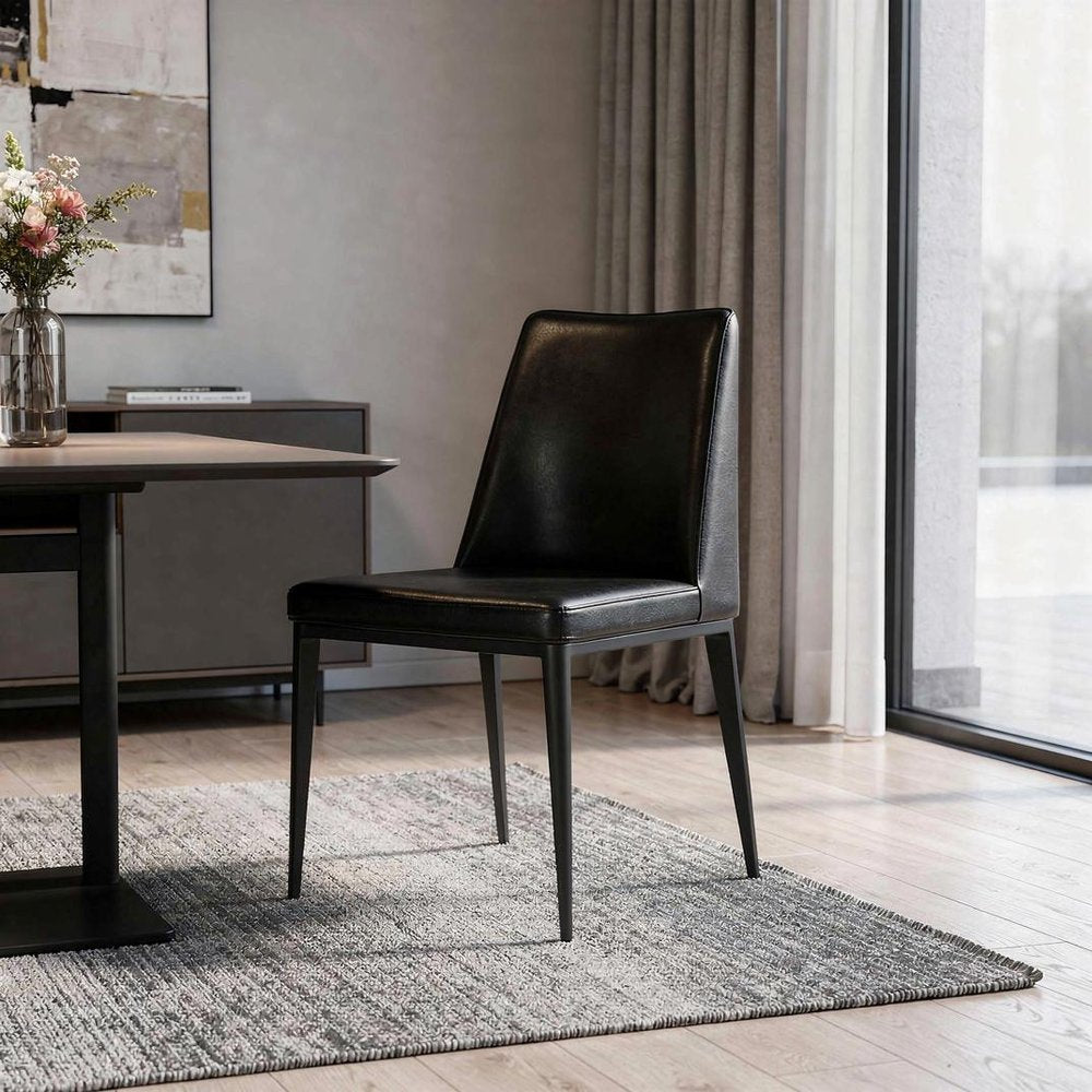 Black Faux Leather And Metal Dining Parsons Chair