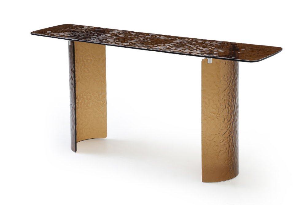 63" Bronze Glass Double Pedestal Console Table