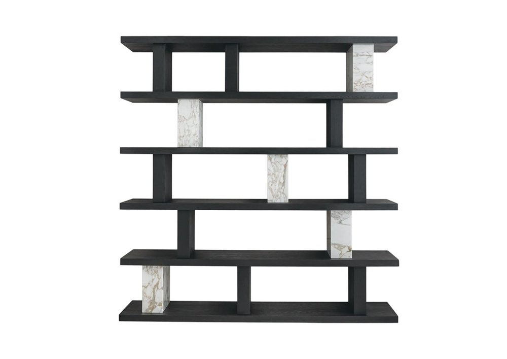 71" Black And White Wood And Faux Marble Five Tier Geometric Bookcase