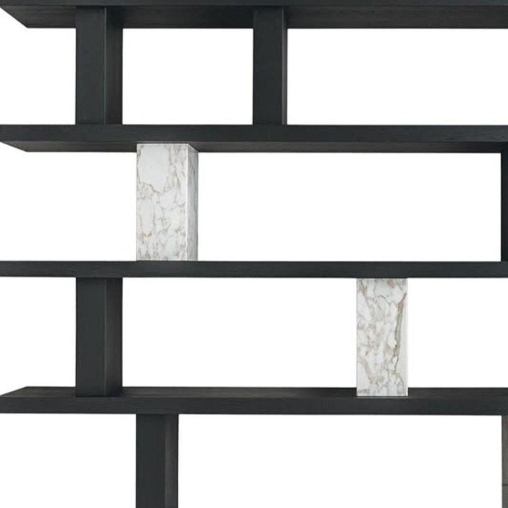 71" Black And White Wood And Faux Marble Five Tier Geometric Bookcase