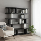 71" Black And White Wood And Faux Marble Five Tier Geometric Bookcase