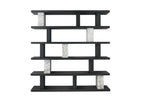 71" Black And White Wood And Faux Marble Five Tier Geometric Bookcase