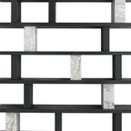 71" Black And White Wood And Faux Marble Five Tier Geometric Bookcase