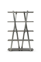 71" Gray And Silver Stainless Steel and Wood Four Tier Geometric Bookcase