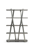 71" Gray And Silver Stainless Steel and Wood Four Tier Geometric Bookcase