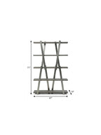 71" Gray And Silver Stainless Steel and Wood Four Tier Geometric Bookcase