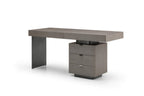 71" Gray Wood and Stainless Steel Computer Desk With Five Drawers
