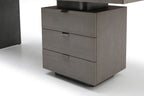 71" Gray Wood and Stainless Steel Computer Desk With Five Drawers