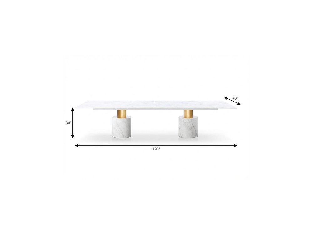 120" White Marble Double Pedestal Base Dining Table