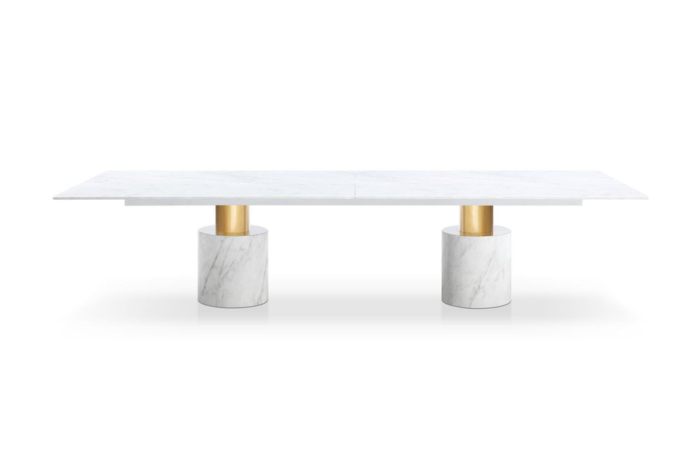 120" White Marble Double Pedestal Base Dining Table