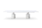 136" White And Silver Glass Marble And Stainless Steel Double Pedestal Base Dining Table