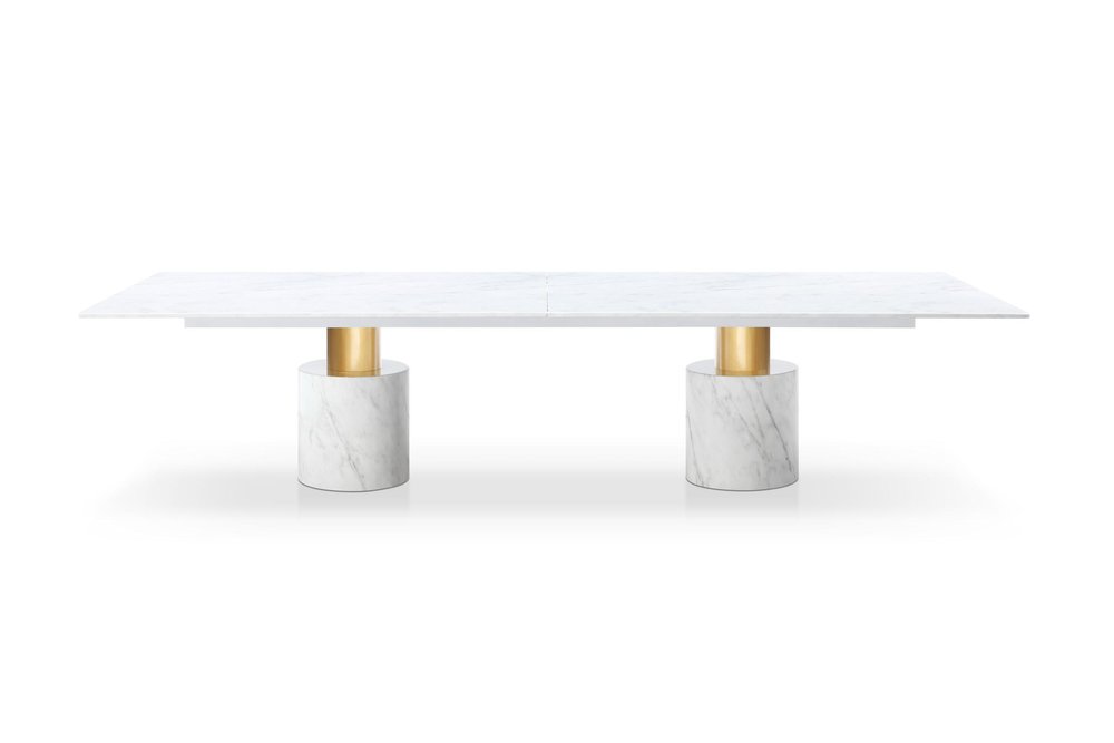 180" White Marble Double Pedestal Base Dining Table