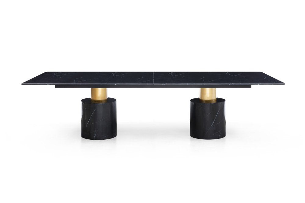 180" Black Marble Double Pedestal Base Dining Table