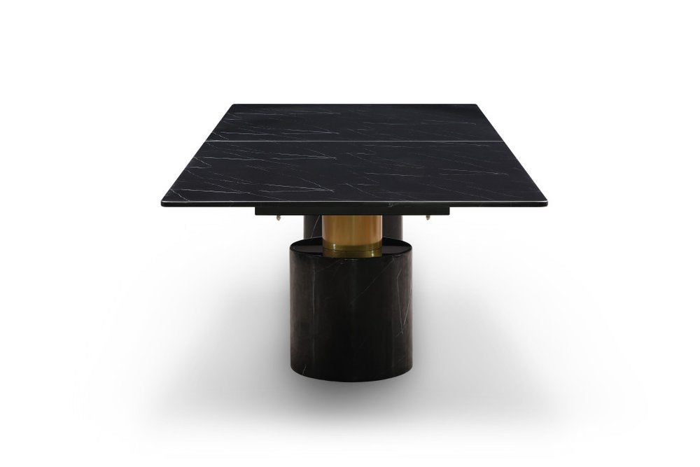 180" Black Marble Double Pedestal Base Dining Table