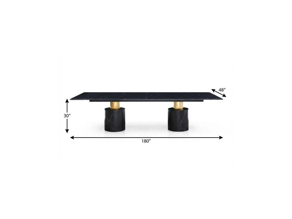 180" Black Marble Double Pedestal Base Dining Table