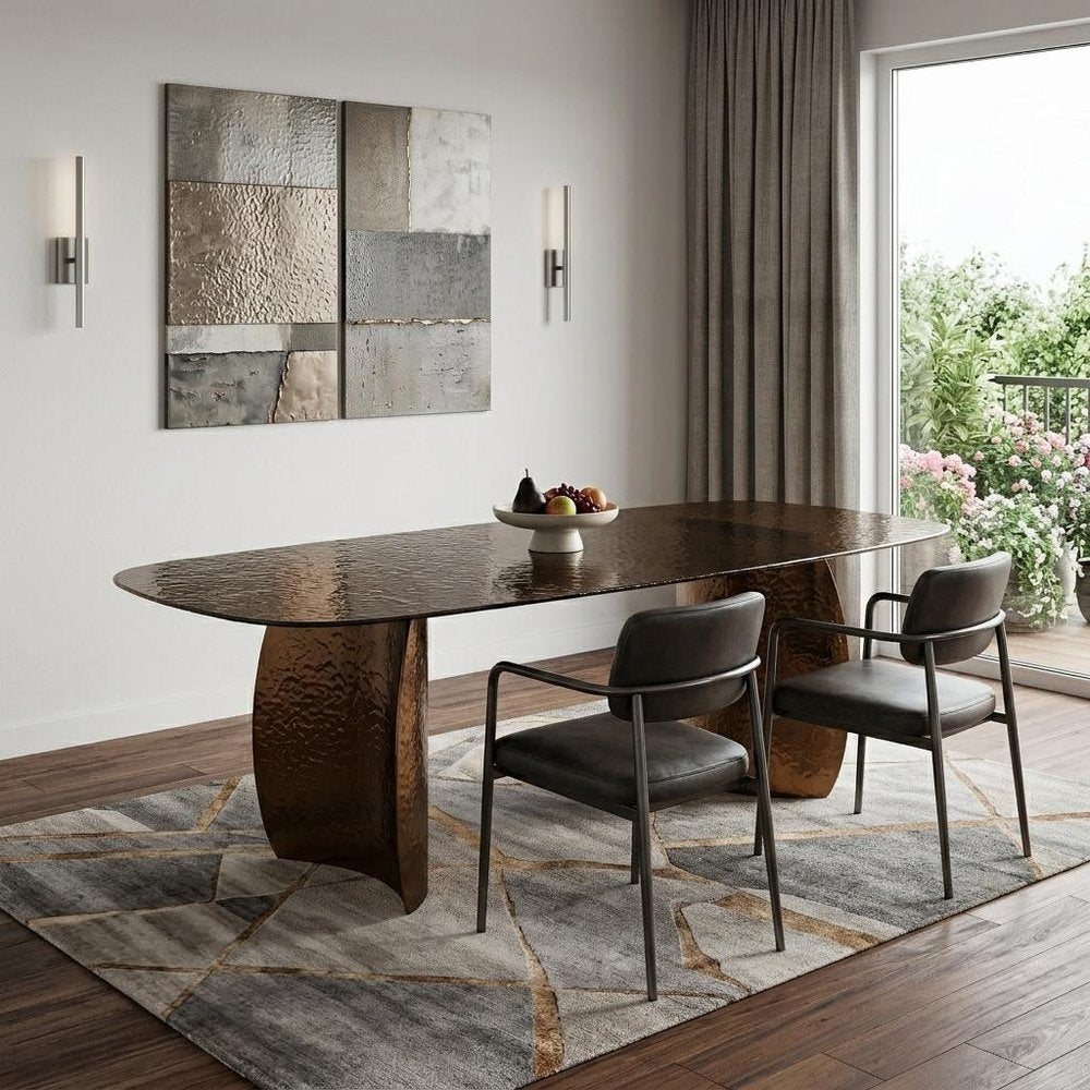 94" Bronze Glass Double Pedestal Base Dining Table