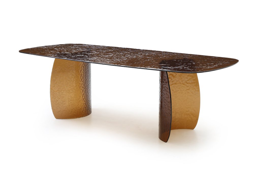 94" Bronze Glass Double Pedestal Base Dining Table