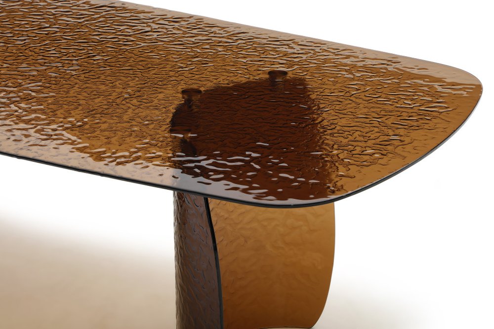 94" Bronze Glass Double Pedestal Base Dining Table