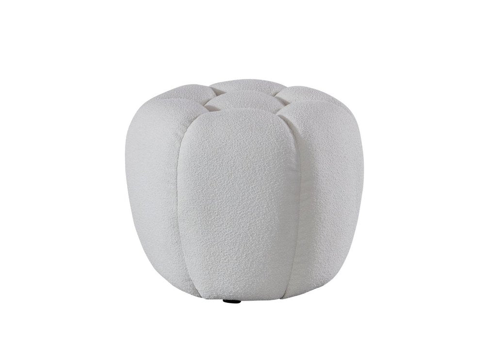 19" White Tufted Boucle Round Ottoman