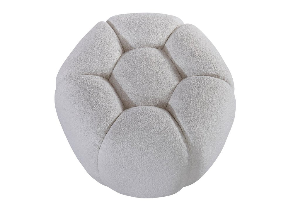 19" White Tufted Boucle Round Ottoman