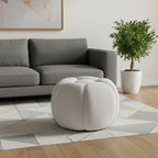19" White Tufted Boucle Round Ottoman