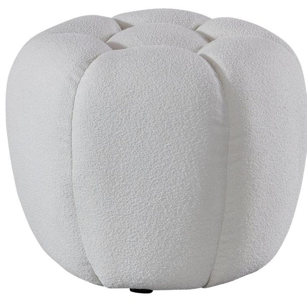 19" White Tufted Boucle Round Ottoman