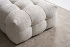 36" Beige and Black Chenille Tufted Pouf Ottoman