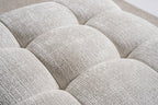 36" Beige and Black Chenille Tufted Pouf Ottoman