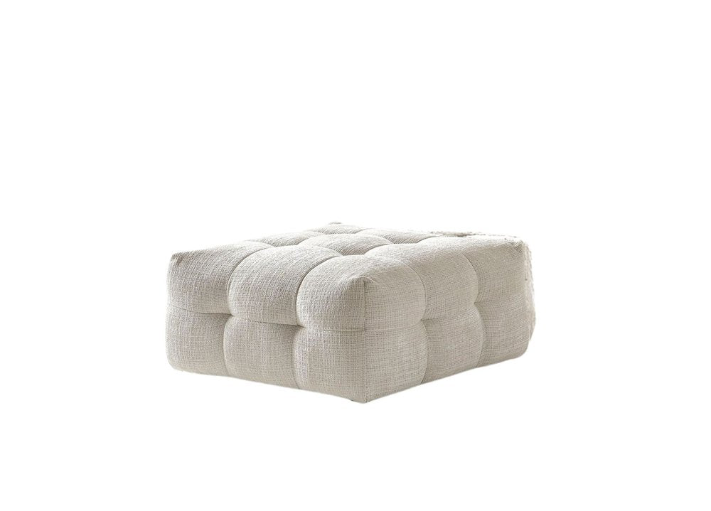 36" Beige and Black Chenille Tufted Pouf Ottoman