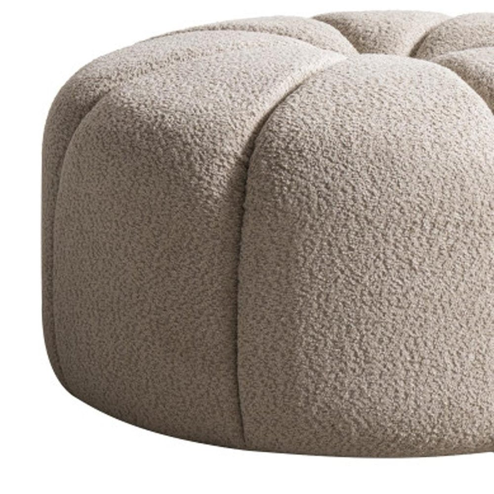 32" Taupe Tufted Boucle Tufted Round Ottoman