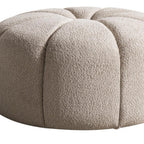 32" Taupe Tufted Boucle Tufted Round Ottoman
