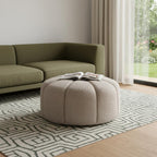 32" Taupe Tufted Boucle Tufted Round Ottoman