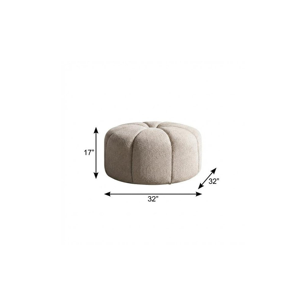 32" Taupe Tufted Boucle Tufted Round Ottoman