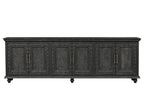 111" Black Distressed Solid Wood Carved Floral Sideboard With Six Doors