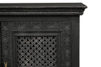 111" Black Distressed Solid Wood Carved Floral Sideboard With Six Doors