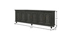 111" Black Distressed Solid Wood Carved Floral Sideboard With Six Doors
