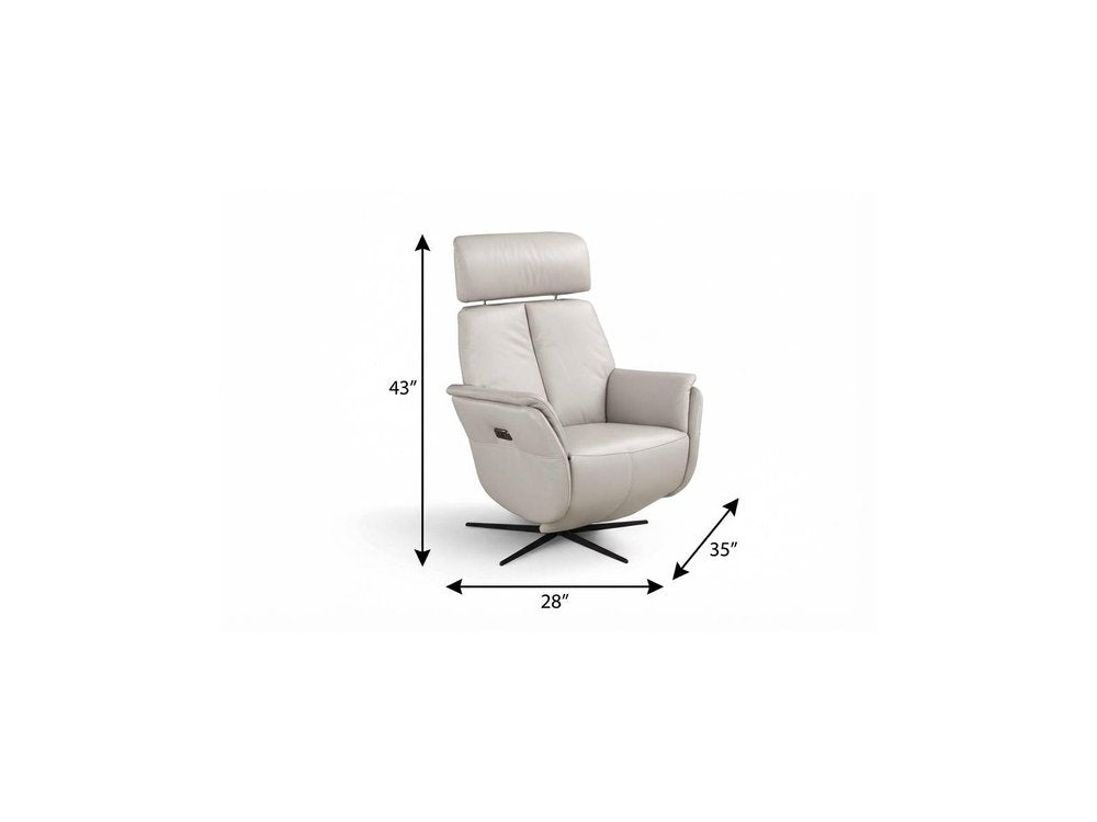 28" Light Gray Genuine Leather Power Swivel Recliner
