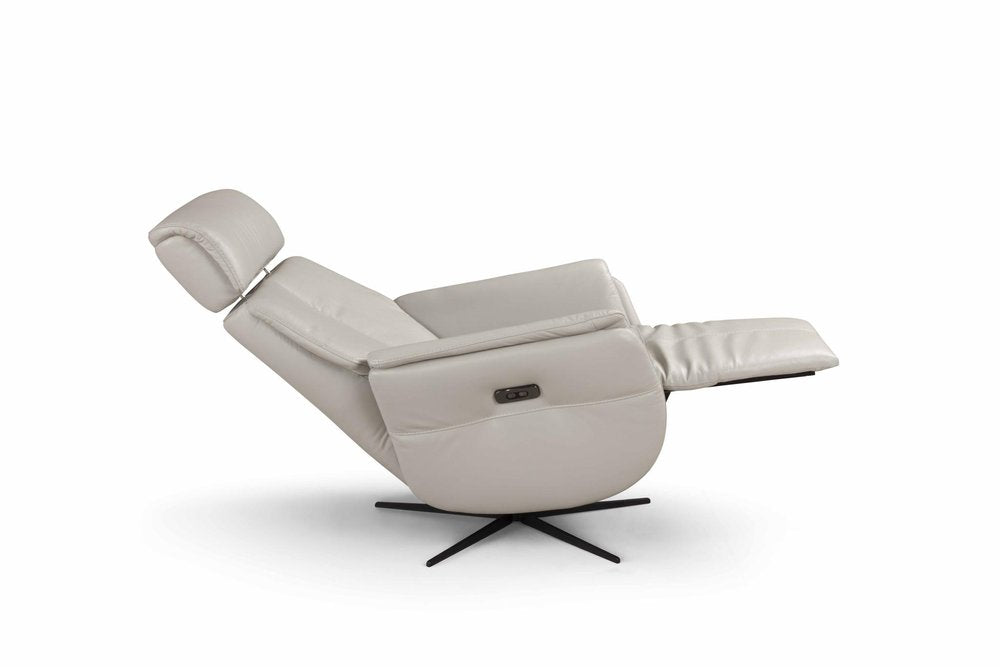 28" Light Gray Genuine Leather Power Swivel Recliner