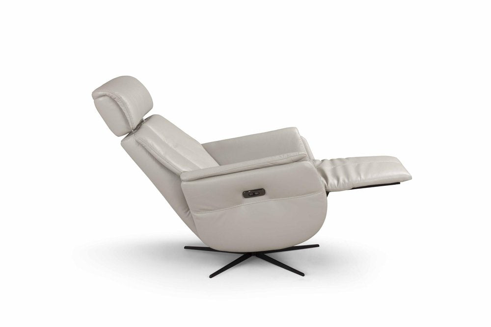 28" Light Gray Genuine Leather Power Swivel Recliner