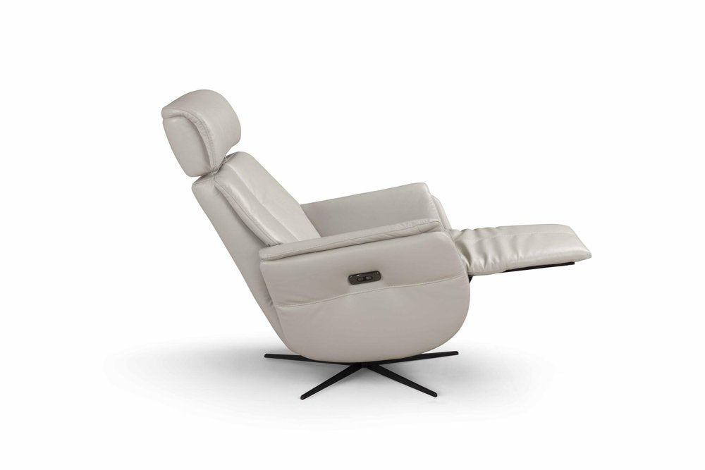 28" Light Gray Genuine Leather Power Swivel Recliner