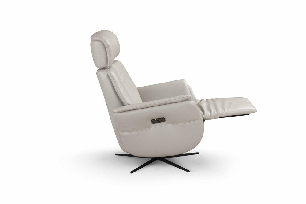 28" Light Gray Genuine Leather Power Swivel Recliner