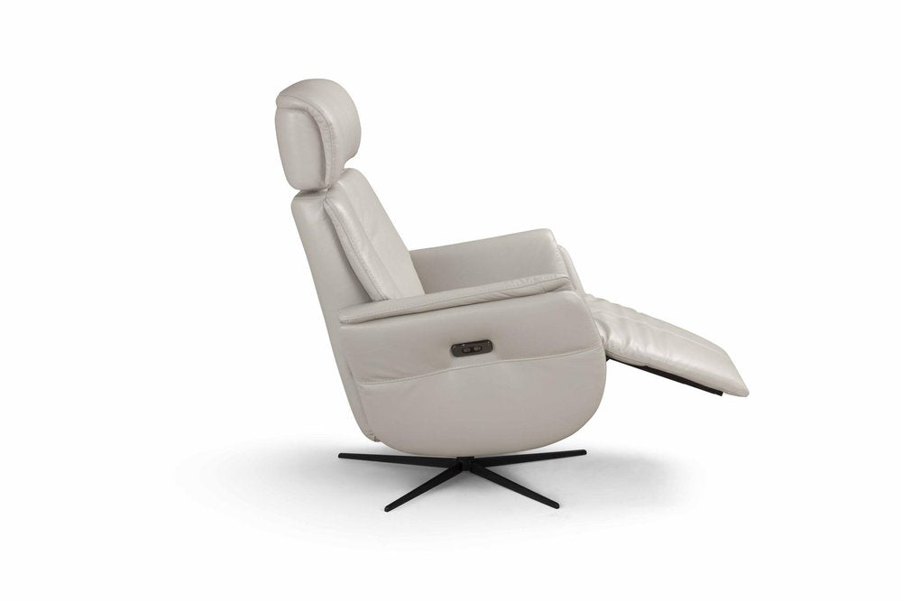 28" Light Gray Genuine Leather Power Swivel Recliner