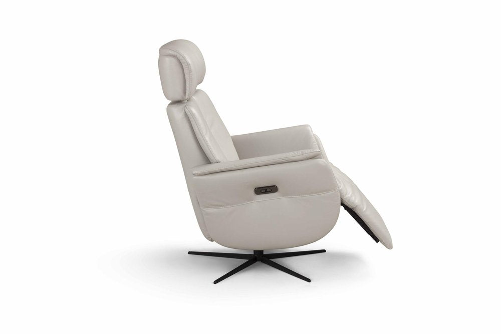 28" Light Gray Genuine Leather Power Swivel Recliner