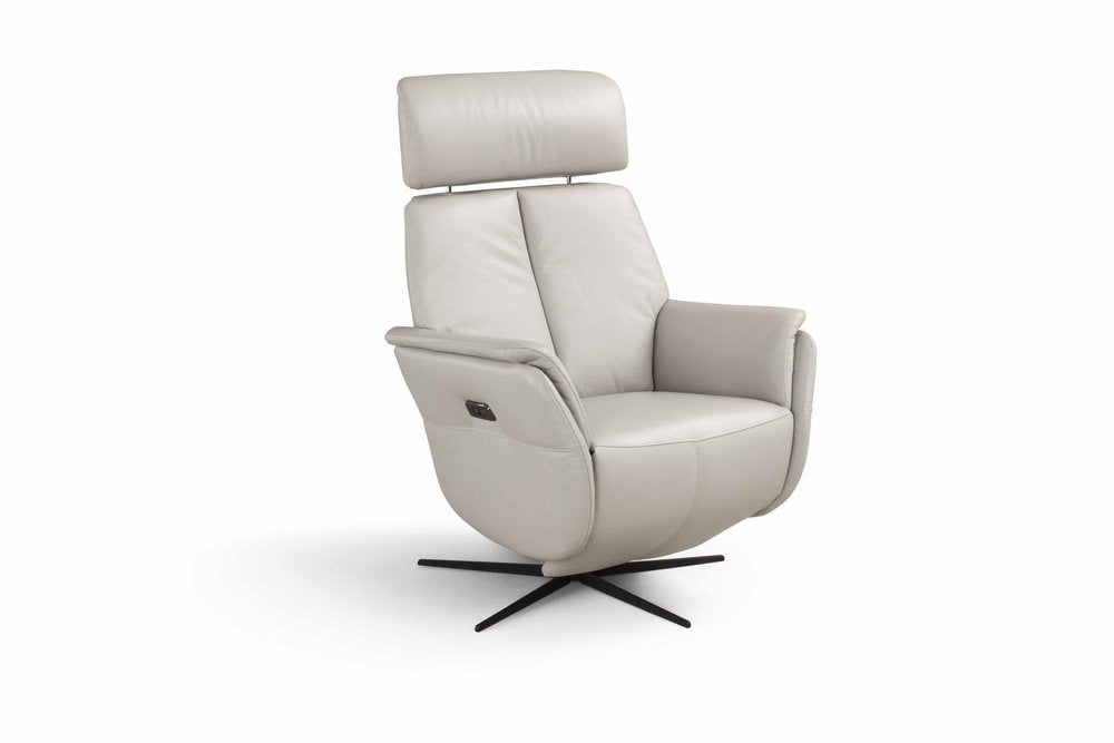 28" Light Gray Genuine Leather Power Swivel Recliner