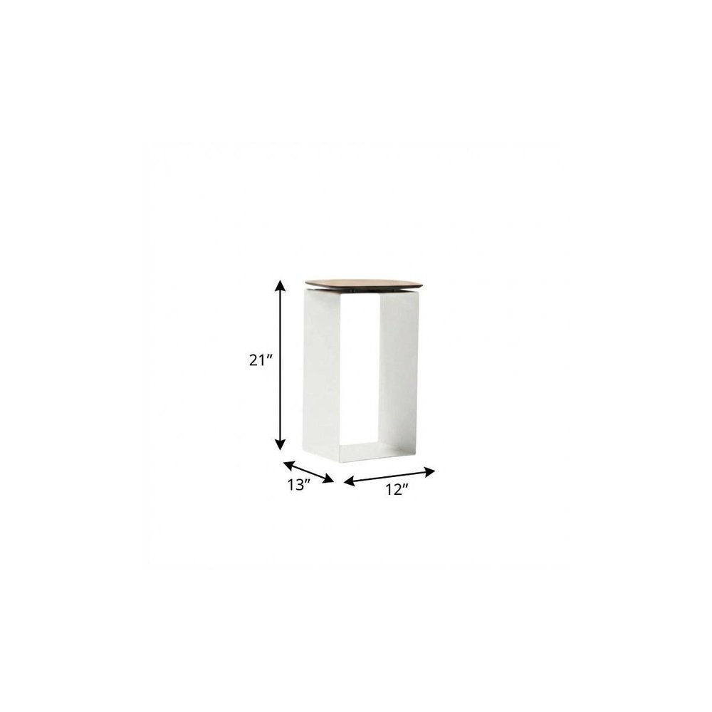 12" White And Brown Aluminum And Heavy Duty Resin Outdoor Side Table