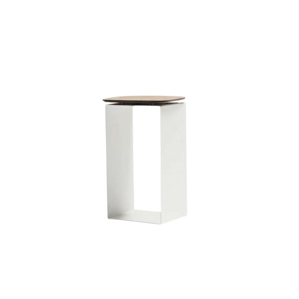 12" White And Brown Aluminum And Heavy Duty Resin Outdoor Side Table