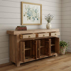72" Brown Solid Wood Paneled Three Drawer Sideboard With Six Doors