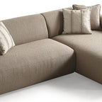 Taupe Boucle L Shaped Two Piece Sofa and Chaise Sectional With Toss Pillows